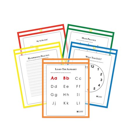 C-Line Products Reusable Dry Erase Pockets, 9 x 12, Assorted Primary Colors, PK25 40620